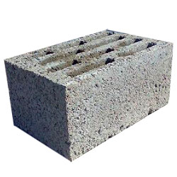 Ett enda Hålsten 390*190*250 grått betongblock med rektangulära hål på ovansidan.