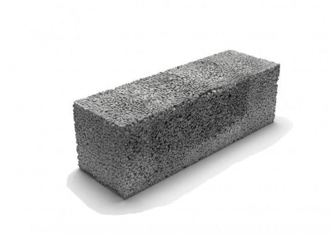 Murblock 150*190*590 är ett grått rektangulärt block med små stenar på en vit bakgrund.