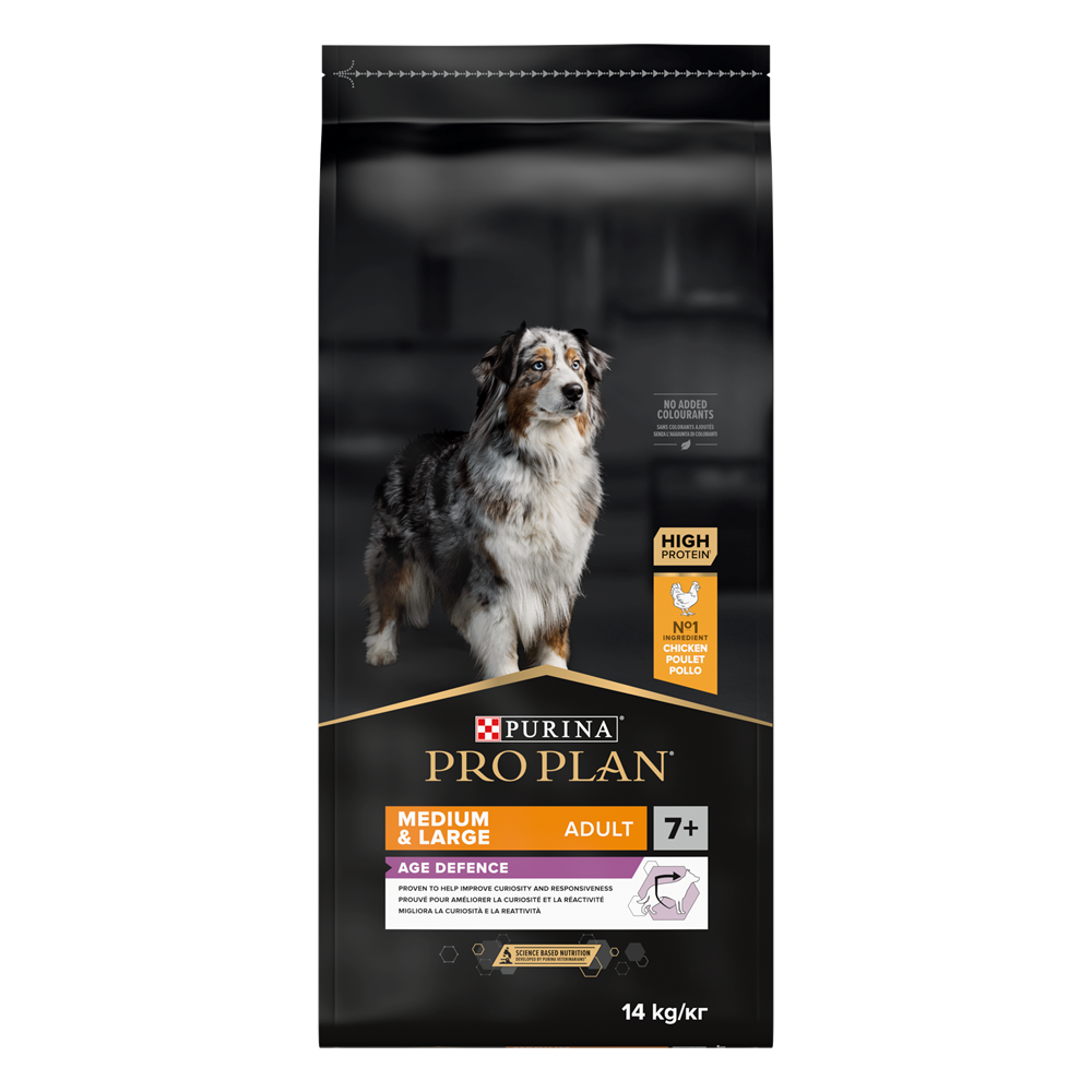 PURINA PRO PLAN Medium & Large Adult 7+ AGE DEFENSE hundfoder, 14 kg påse.