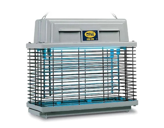 Elflugfångare MO-EL Zapper 309: metallgaller och blått ljus elektrisk insektsdödare.