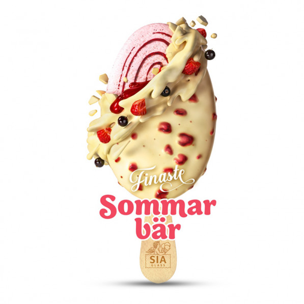 Glassbar med vit choklad, bär och nötter kallad Sommarbär av SIA Glass.
