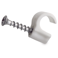 CLIPS SKRUV 10-14 VIT SB 10 BÅREBO: kabelklämma i vit plast med skruv för montering.