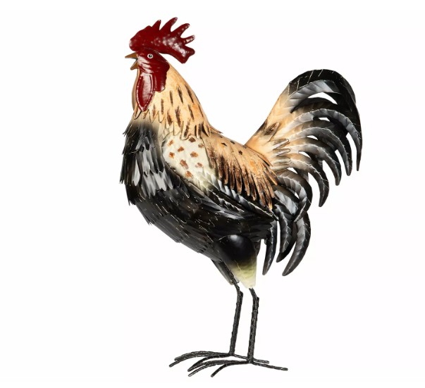 Tupp Metall Beige/Brun tuppskulptur med detaljerade fjädrar mot vit bakgrund.