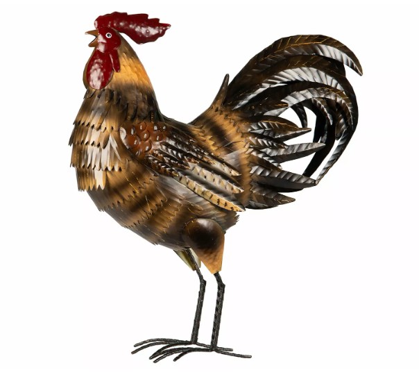 Tupp Metall Beige/Grön skulptur med beige och gröna accenter, stående på tunna ben.