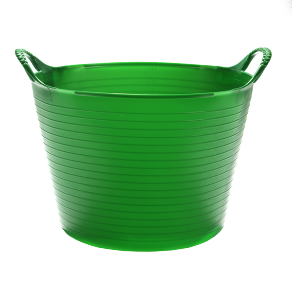 Flexikorg SMALL 14L GRÖN - grön plastbalja med sidohandtag, mot vit bakgrund.