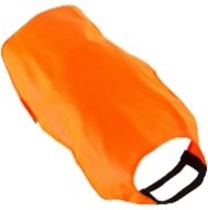 Jakthundsväst - XL: ljusorange väst med svart rem och öppen hals.