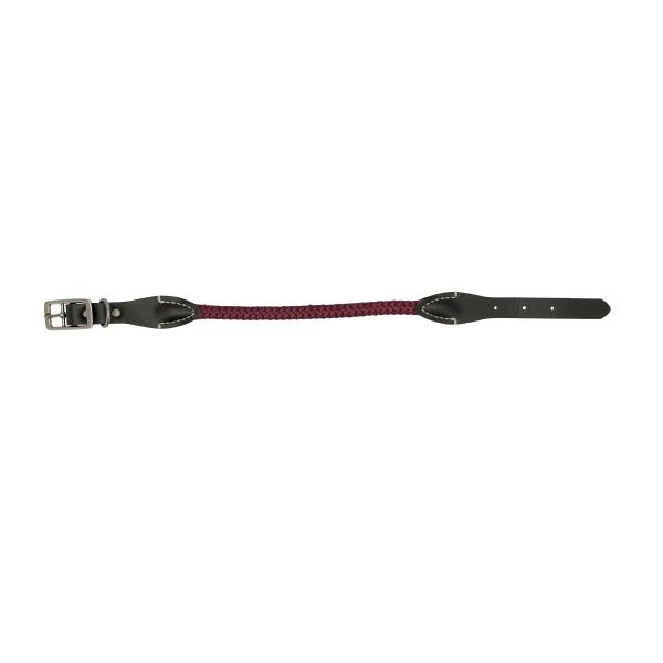 Dogman Rephalsband Scott ställbart - Small-Medium, rödbrun/svart fläta med silverspänne.