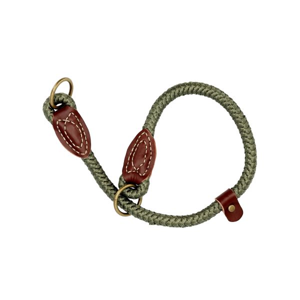 Dogman Rephalsband Scott halvstryp Green - Liten, flätad med läder- och mässingsringar.