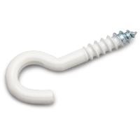 LAMPKROK VIT 50MM SB ART 23: Vit inskruvningsbar krok med plastbeläggning och böjd öppen ände.