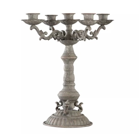 Kandelaber 5-armad Metall, 27x40cm, med dekorativa detaljer och fem ljushållare.