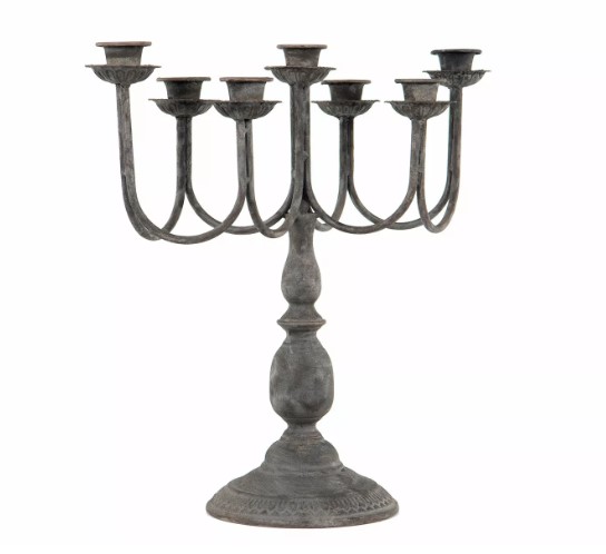 Kandelaber, 7-armad, Metall, 46x19x45cm, med sju ljushållare på dekorativ bas.
