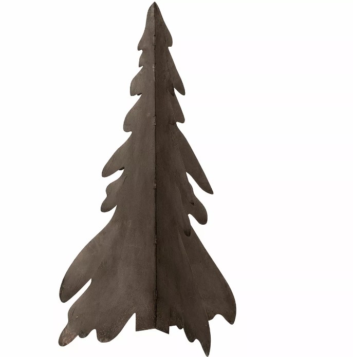 Gran Fällbar Metall 43x72cm: Stiliserad metallisk julgran med skiktade, platta grenar.