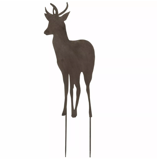 Hjort Fram Pinne Metall 38x0,5x113cm- stående hjort trädgårdsstolpe med horn.