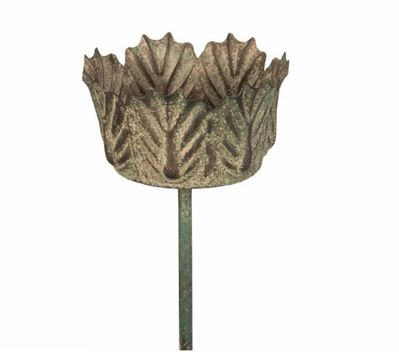 Marschallhållare Blad På Pinne, grön metall, 14x109cm, visas mot vit bakgrund.