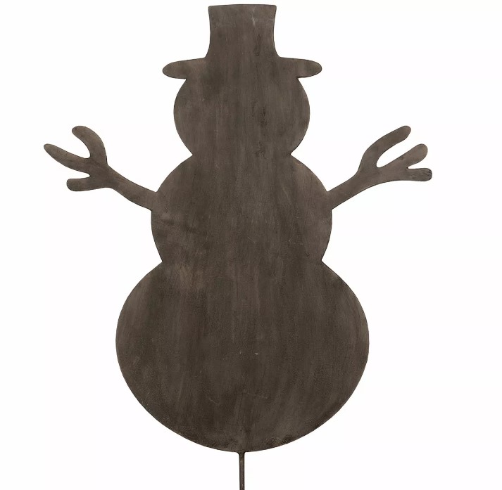 Snögubbe Pinne Metall 70x80cm-snögubbesilhuett med kvistarmar och toppluva i mörk metall.