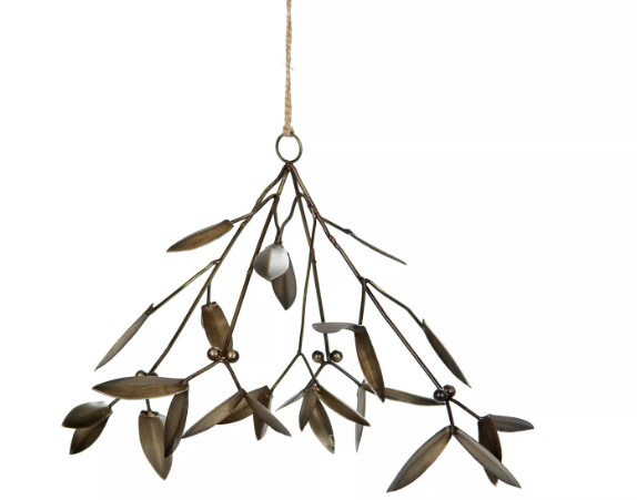 Mistel Stor Antik Mässing 27x18cm: metallupphängning med grenar, blad och rep.