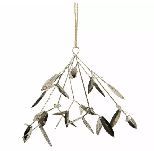 Mistel Stor Melerad Champagne/Grå 27x18cm prydnad med blad och bär på ett snöre.