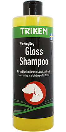 En 500 ml flaska WorkingDog Gloss Shampoo med gult lock och etikett.