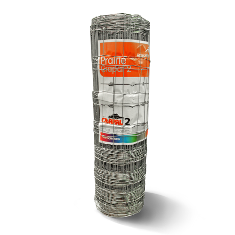 Ett rulltrådsstängsel märkt FÅRNÄT CRAPAL 2 VRIDKNUT 90/6/15 100m.