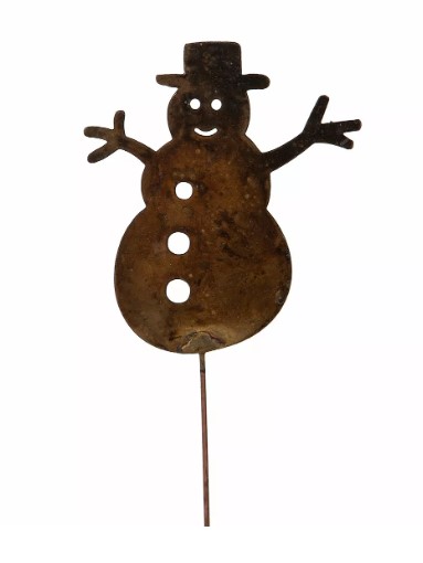 Snögubbe Stick Metall 10cm snögubbe i metall med utsträckta armar på påle.