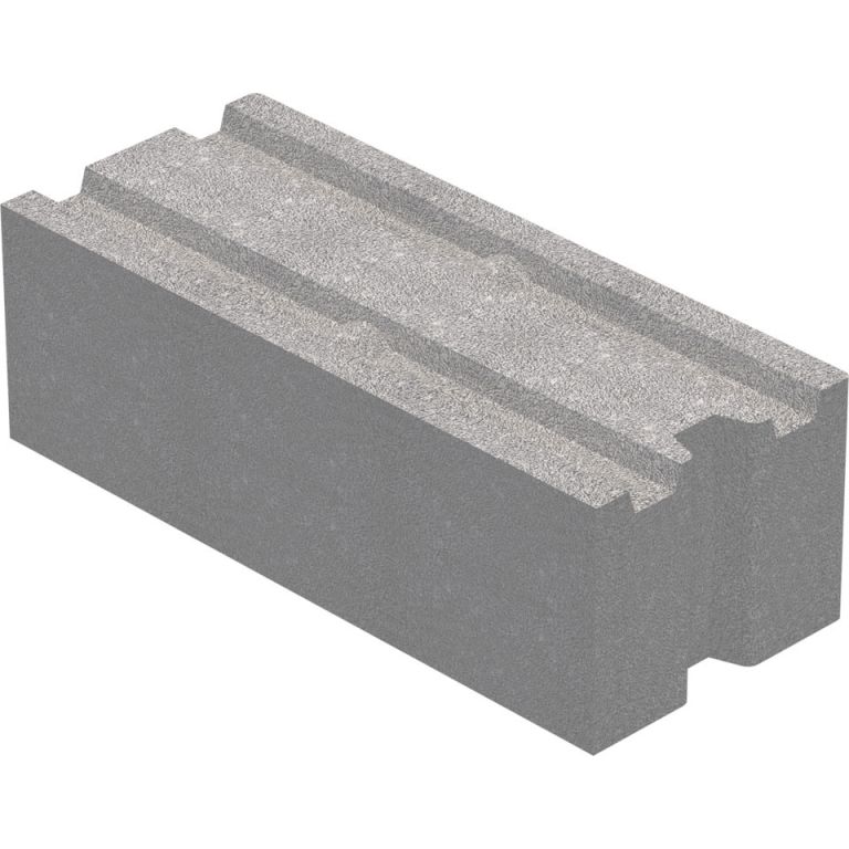 En enda Leca® Murblock 25 Typ3 (250x190x590 mm) med räfflade sidor, sedd från en vinkel.