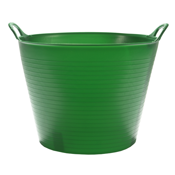 Flexikorg MEDIUM 26L GRÖN, en grön plastbalja med två handtag, mot en vit bakgrund.