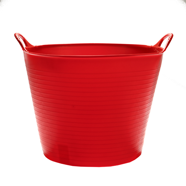 Flexikorg MEDIUM 26L RÖD plastbalja med två handtag, mot vit bakgrund.