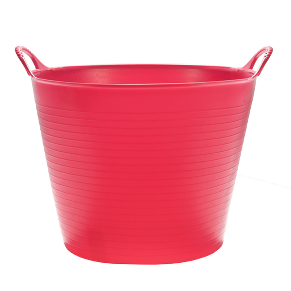 Flexikorg MEDIUM 26L ROSA, klarröd balja med två handtag på enfärgad vit botten.