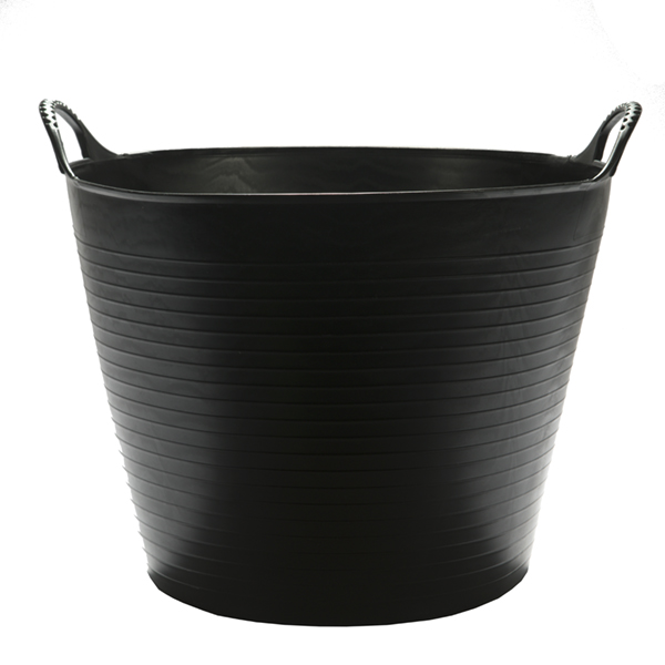 Flexikorg MEDIUM 26L SVART, svart balja med två handtag, mot vit bakgrund.