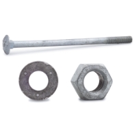 SKRUV MVBF 8X50 FZV SB bult, mutter och bricka mot en vit bakgrund.