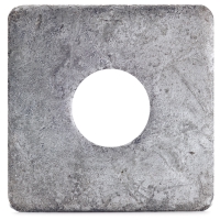 BRICKA S4B 9X25X3 FZV SB: Fyrkantig grå metallbricka med stort centrumhål, grov struktur.