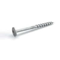 En enda Träskruv Big dog 6x160 silverfärgad skruv med platt huvud mot en vit bakgrund.