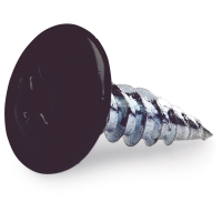 Närbild av MONTAGESKRUV 4,2X14 SVART SB metallskruv med brett svart platt huvud.