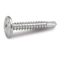 A MONTAGESKRUV 4,2X14 BORRSP SB silverfärgad självgängande skruv med platt huvud och spetsig spets.