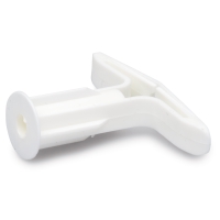 SKIVPLUGG KOMBI SB: T-formad del av vit plast med rund bas, visad på sidan.