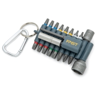 BITSSATS 20 DELAR FAST: kompakt nyckelringsverktyg med skruvmejselbitar och en karbinhake.