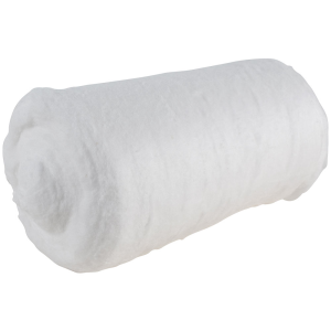 BOMULL PRIMA HÅRDKOMP 1KG rulle med vit bomullsvadd på en slät bakgrund.