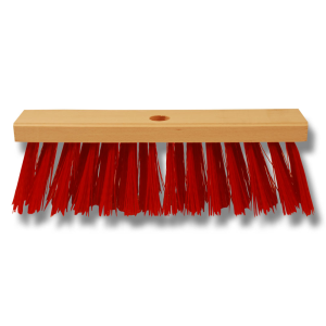 PLASTKVAST 300 X 65 MM kvasthuvud i trä med röda borst och hål för handtag.