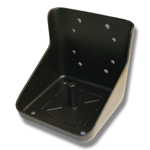 Saltstenshållare plast 10 kg sten, svart med skruvhål och upphöjd mittpinne för väggmontage.