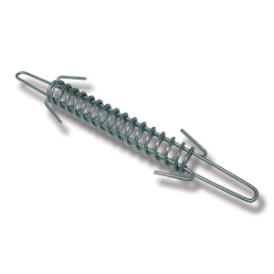 STÄNGSELFJÄDER PRO+ MINI 23X125 MM dragfjäder i metall med ändkrokar på vit bakgrund.