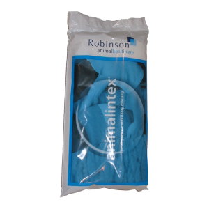 En förpackning med ANIMALINTEX MULTIKOMPRESS bandagematerial för djurhälsovård.