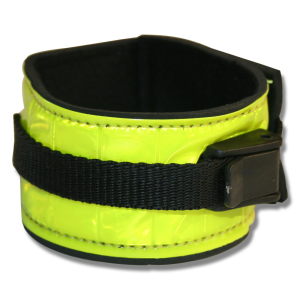 BENREFLEX M. FIXLOCK PONNY gult reflexarmband med svart rem och plastspänne.