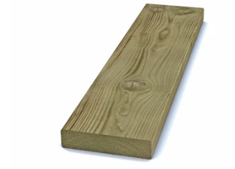 Trycktvirke 34x145 plank med synlig träådring på vit bakgrund, 36,95kr/m.