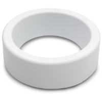 En vit, rund plastring med slät yta och tjocka väggar.