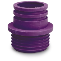 En lila plaströrskoppling med räfflade ändar för sammankoppling av rör.