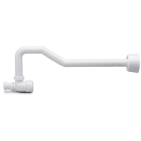 VVS-rör av vit plast med flera vinklar och en ventil i vänster ände.