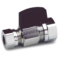 KULVENTIL 15X10 M VRED SB CU BÅREBO, förkromad med svart handtag för reglering av vattenflödet.