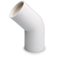 VINKEL 45GR ANSLUT 40 SB BÅREBO PVC-rörvinkelbeslag mot en slät bakgrund.