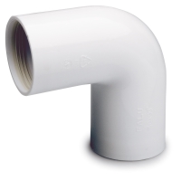 VINKEL 90GR ANSLUT 40 SB BÅREBO PVC-vinkelbeslag, 90-graders böj, vit bakgrund.