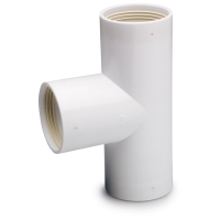 T-RÖR 90GR ANSLUT 40 SB BÅREBO: T-formad armatur av vit PVC med gängade öppningar.